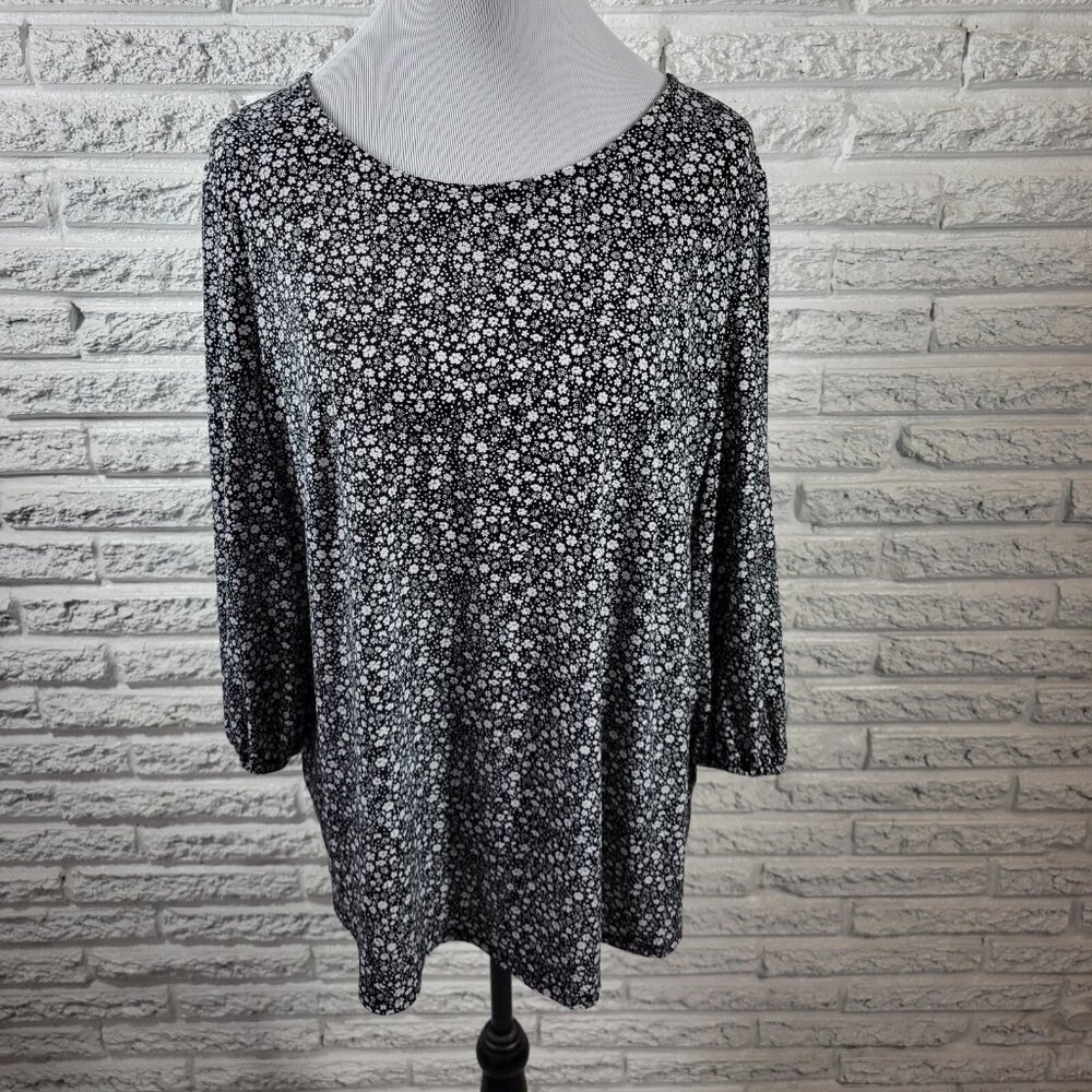 Adrianna Papell Womens Top 1X Long Sleeve Back Keyhole Black Floral FLO110E